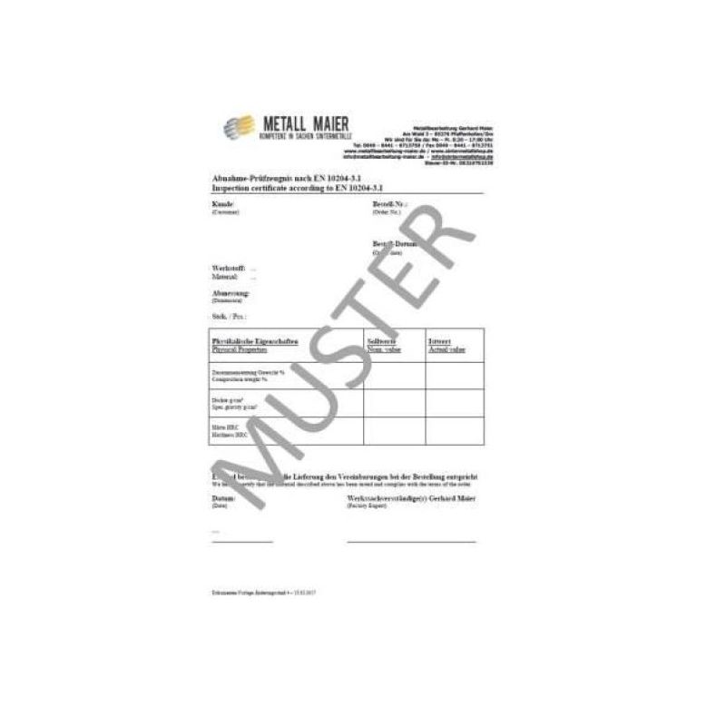 Certificato del materiale, certificato