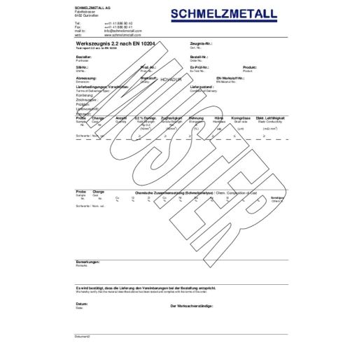 Certificato del materiale, certificato